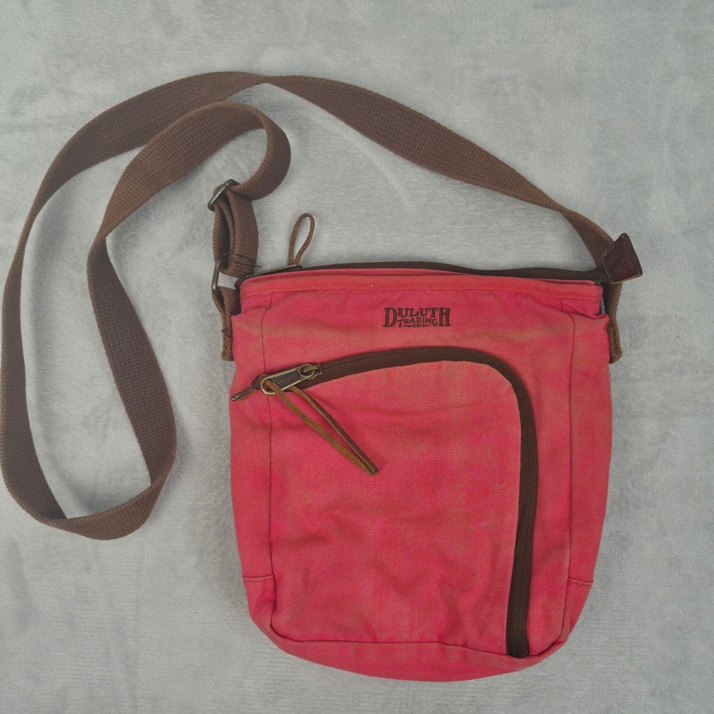Duluth Trading Co Red Canvas Crossbody Messenger Bag Adjustable Strap Utility